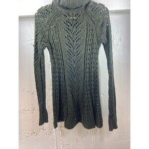 SLEEPING ON SNOW WOMENS SMALL GREEN CABLE KNIT COWL NECK SWEATER DRESS SHORT